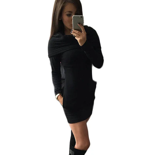 2016 New Fashion Long Sleeve Women Hooded Hoody Sweatshirt Bodycon Hoodies Dress Solid with Hat vestido curto #562 SM6