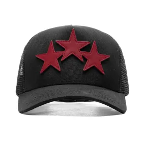 3 Star Trucker Hat - Black/Red