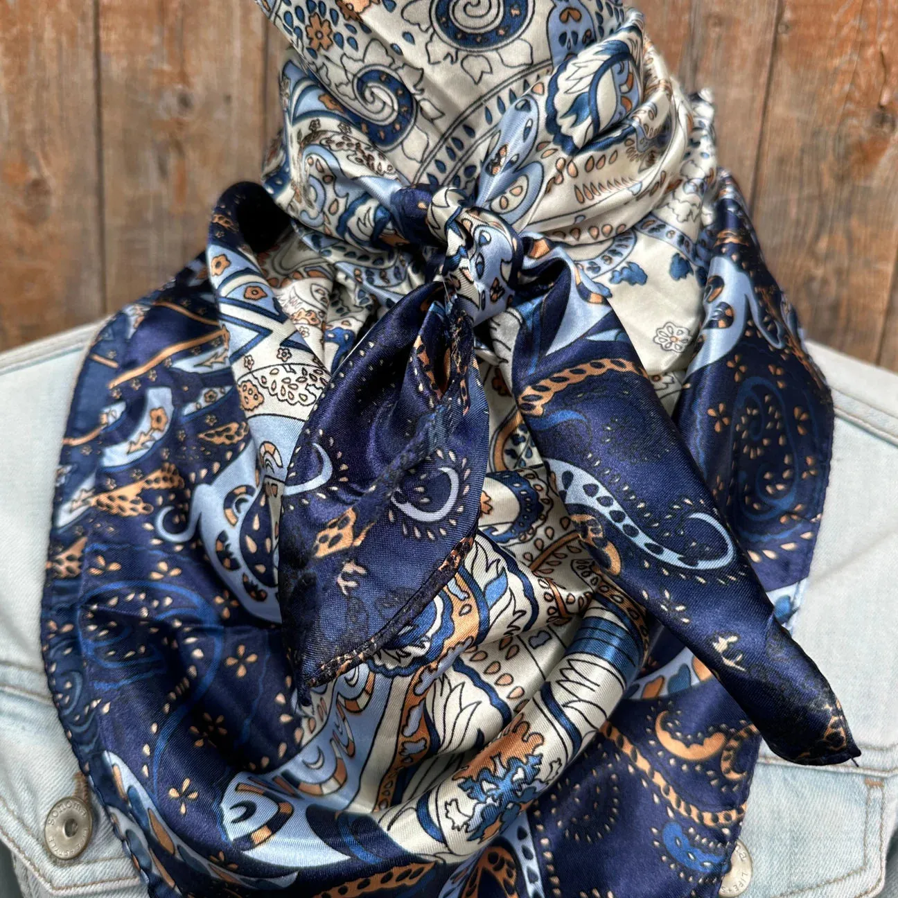 35X35 Blue, Cream and Tan Paisley Wild Rag