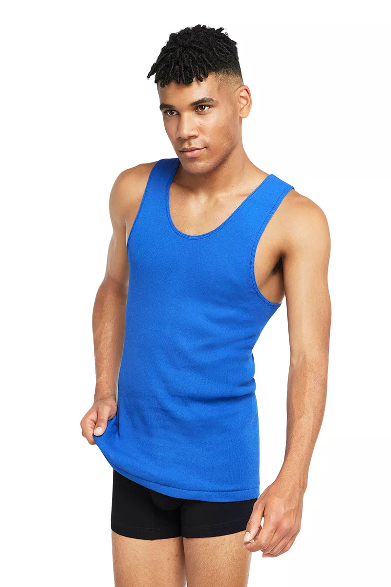 6 x Bonds X-Temp Blue Mens Chesty Cotton Plain Singlet Vest Tank Top