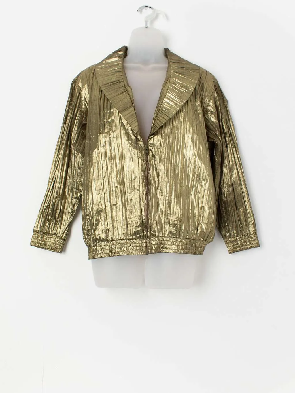 80s vintage gold foil jacket with zip closure – Large