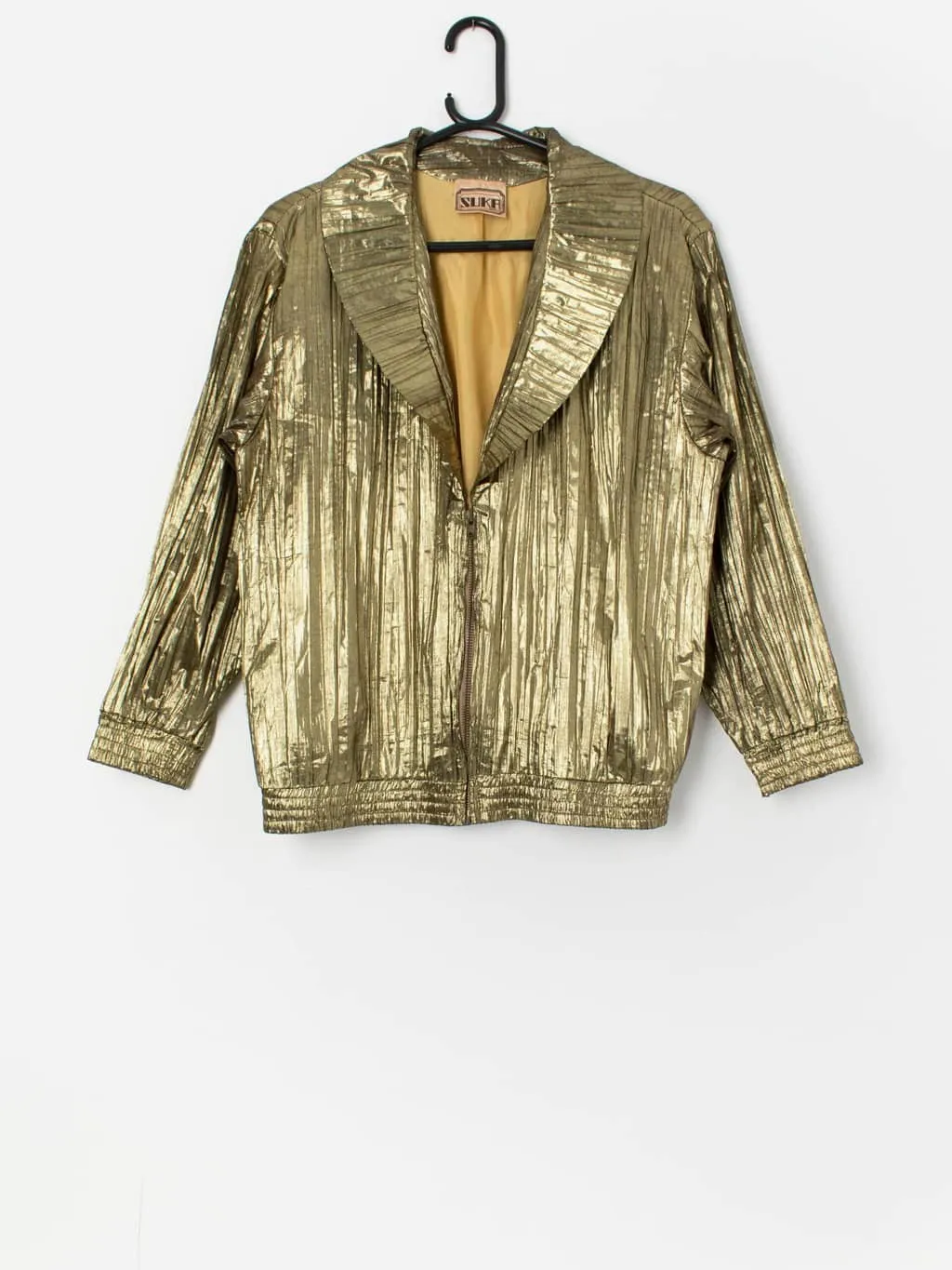 80s vintage gold foil jacket with zip closure – Large