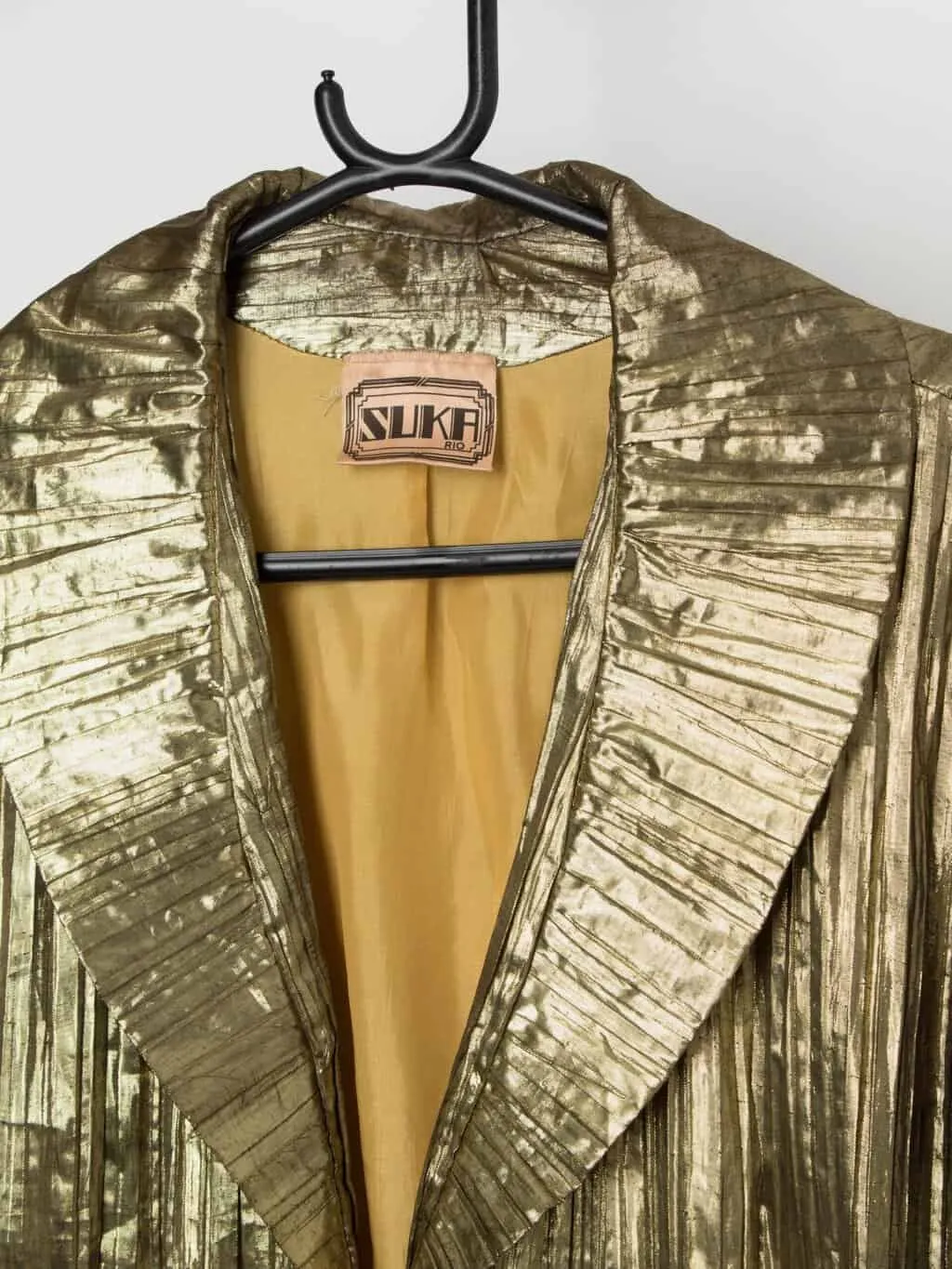 80s vintage gold foil jacket with zip closure – Large