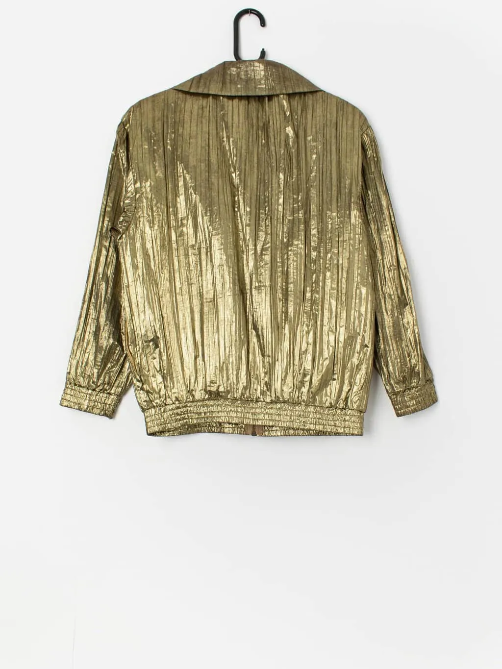 80s vintage gold foil jacket with zip closure – Large