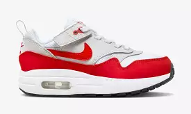 Air Max 1 EasyOn Sport Red Preschool Running Shoes (Neutral Grey/White/Black/University Red)