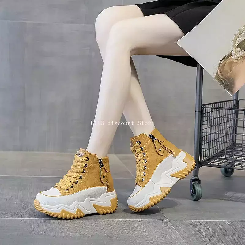 Ashore Shop Woman Winter Sneakers Snow Boots Genuine Leather Fur Chunky Height Increasing Outdoor Running Shoe Platform