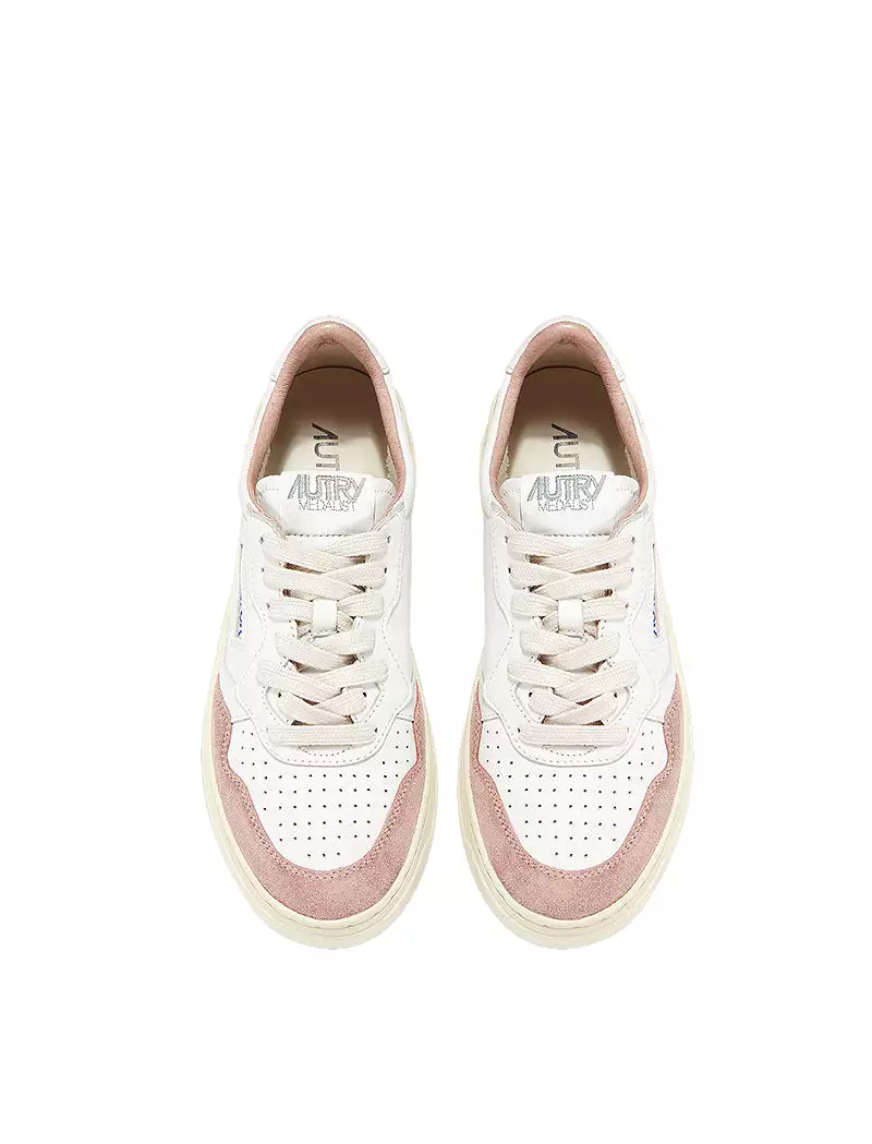 Autry Womens Medalist Low Trainers White Goatskin / Pink Suede