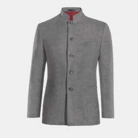  Blazer cuello mao gris de lino ligera