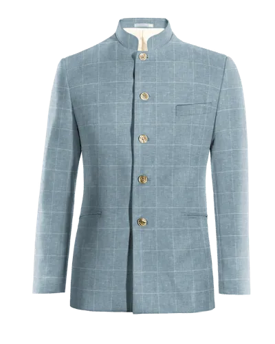  Blazer mao azul claro de algodón-lino a cuadros ligera