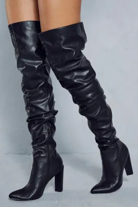 Boots | Leather Look Ruched Over The Knee Boots | MissPap