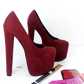 Bordeaux Suede Chunky High Heel Pumps