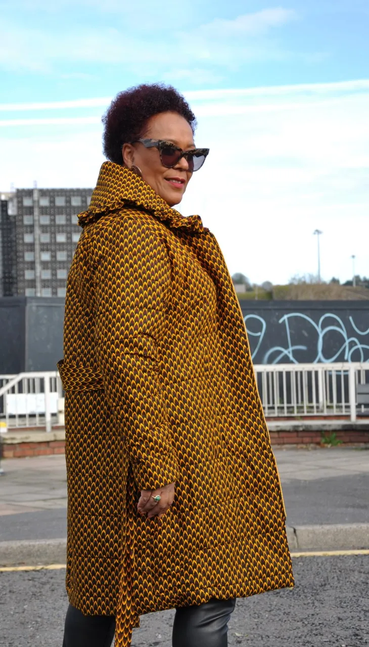 Brown African Print Quilted Padded Coat - African Clothing Store | JT Aphrique