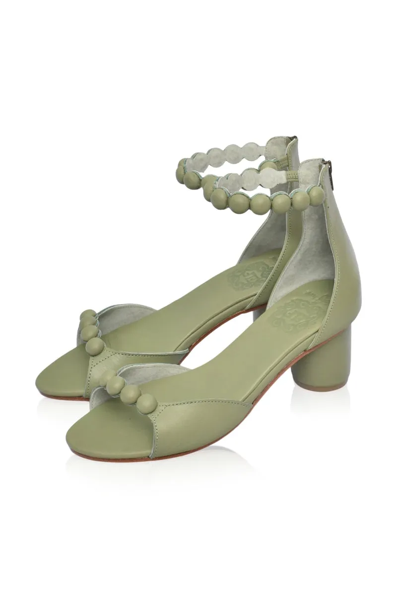 Candy Round Heel Sandals in Olive Green