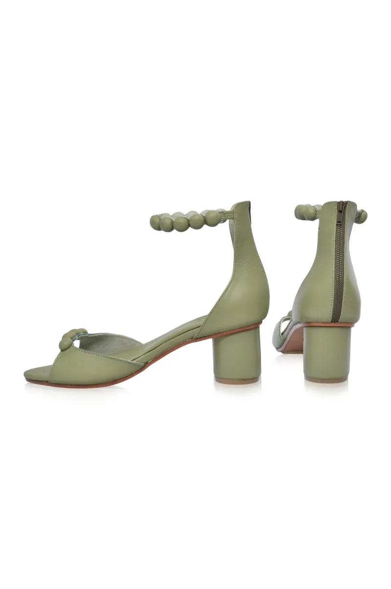 Candy Round Heel Sandals in Olive Green