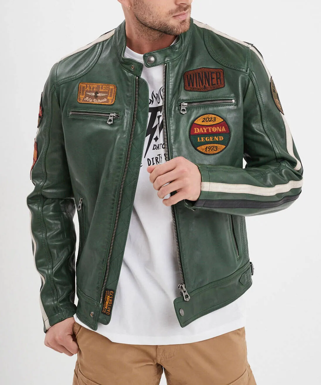 Daytona green pasture men's leather jacket 102832