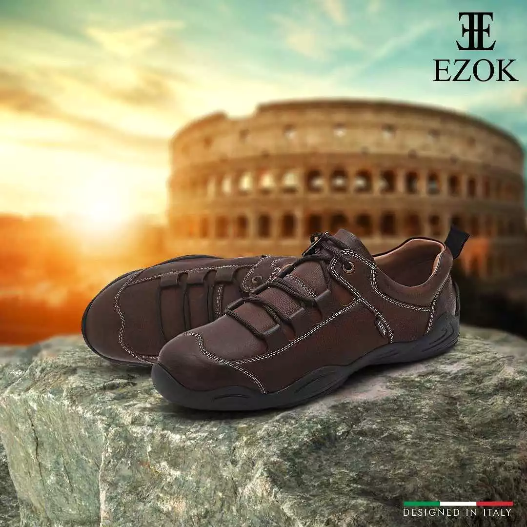 Ezok Mens Casual Brown Leather Sneakers