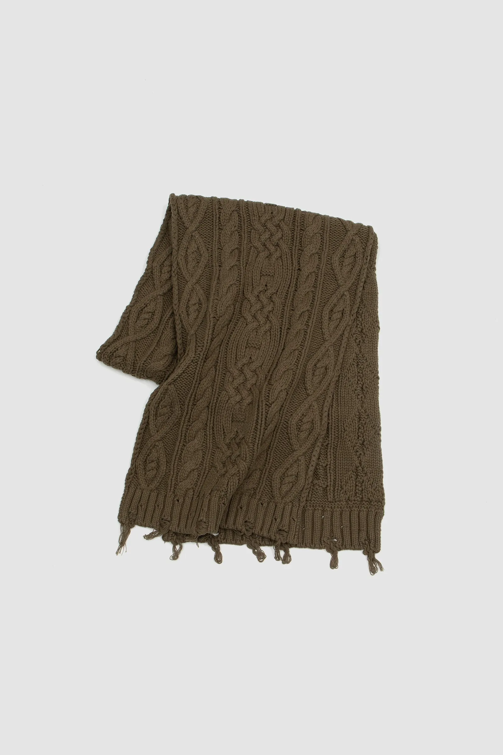 FOUND Distressed Cable Knit Scarf Forest