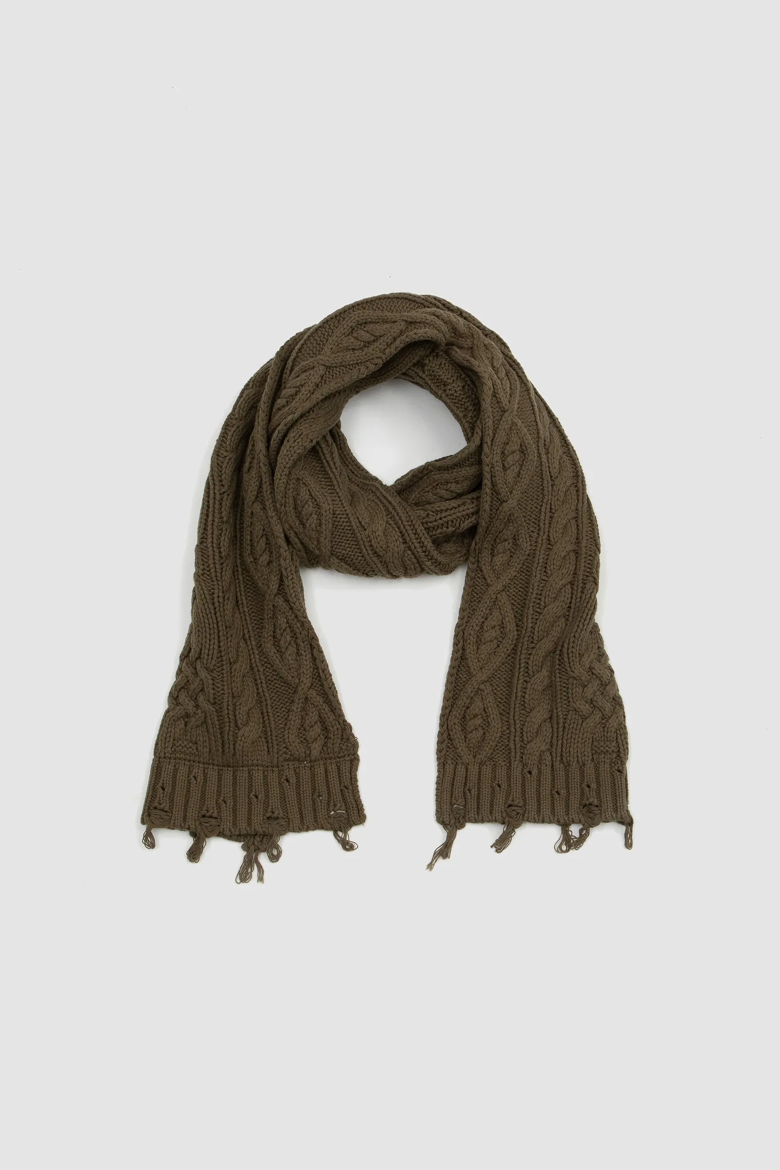 FOUND Distressed Cable Knit Scarf Forest