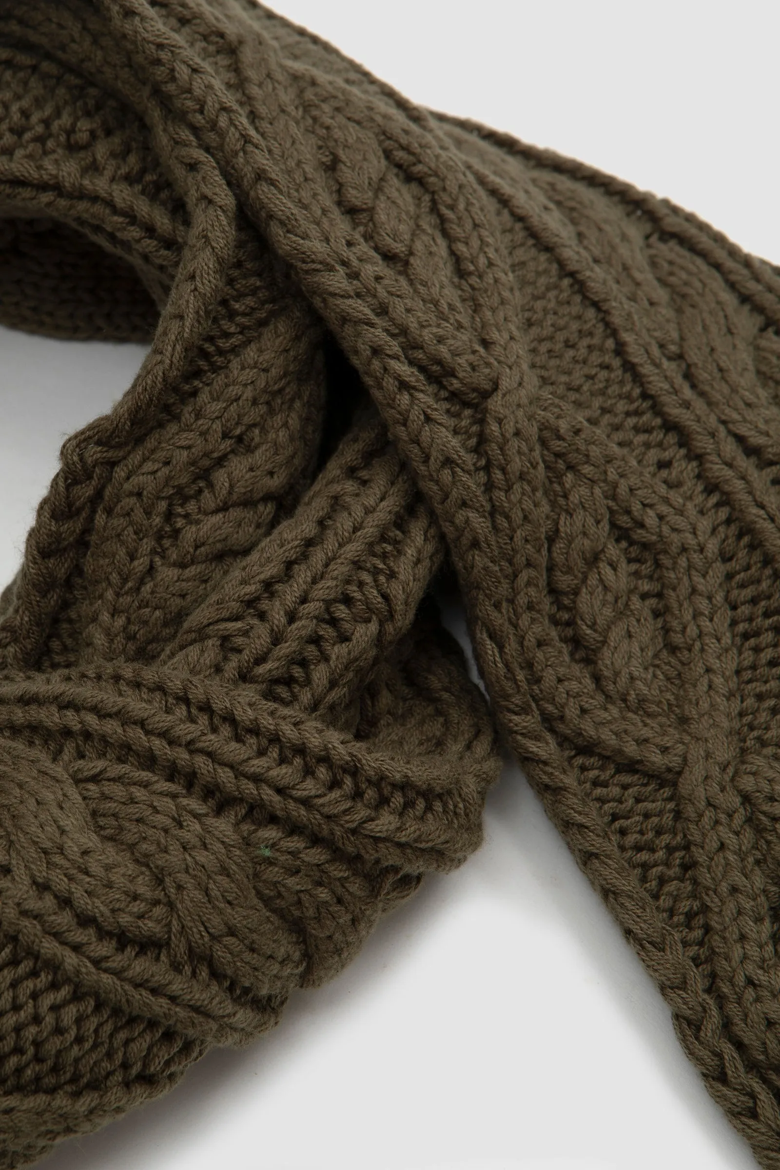 FOUND Distressed Cable Knit Scarf Forest