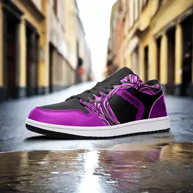 Freaky Shoes Black and Purple Unisex Low Top Leather Sneakers