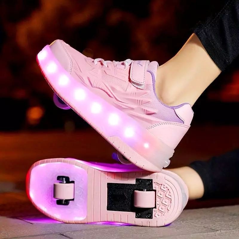 Girl's Fashion LED Light Up Roller Shoes With Hook & Loop Fastener