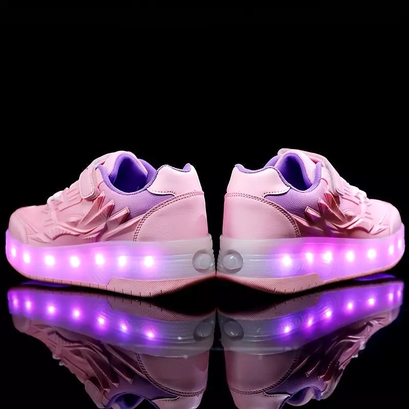 Girl's Fashion LED Light Up Roller Shoes With Hook & Loop Fastener