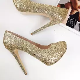 Gold Glitter Shimmer Platform Pumps