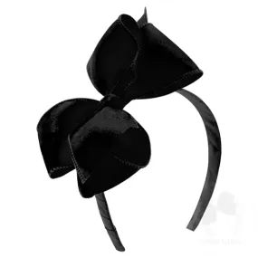 King Jewel Satin Hair Bow on Headband- Black