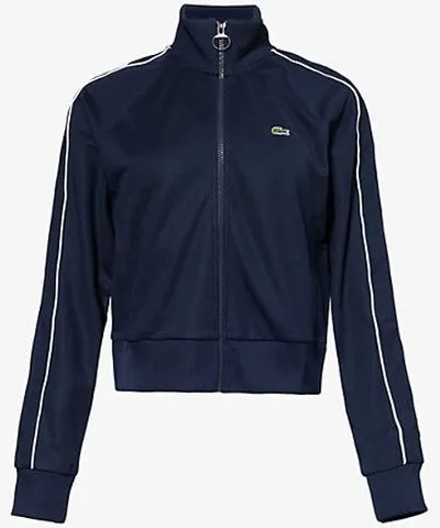 Lacoste Womens Navy Track logo-patch relaxed-fit stretch-pique jacket