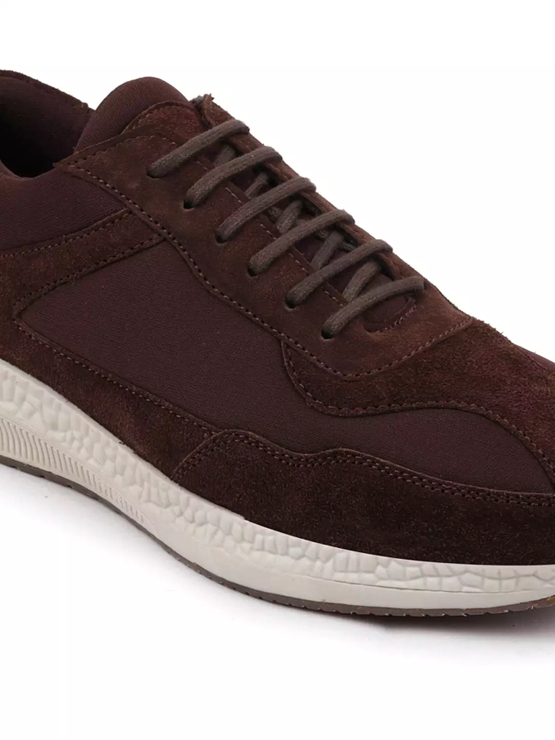 Men Brown Suede Leather Lace Up Casual Sneaker Shoes