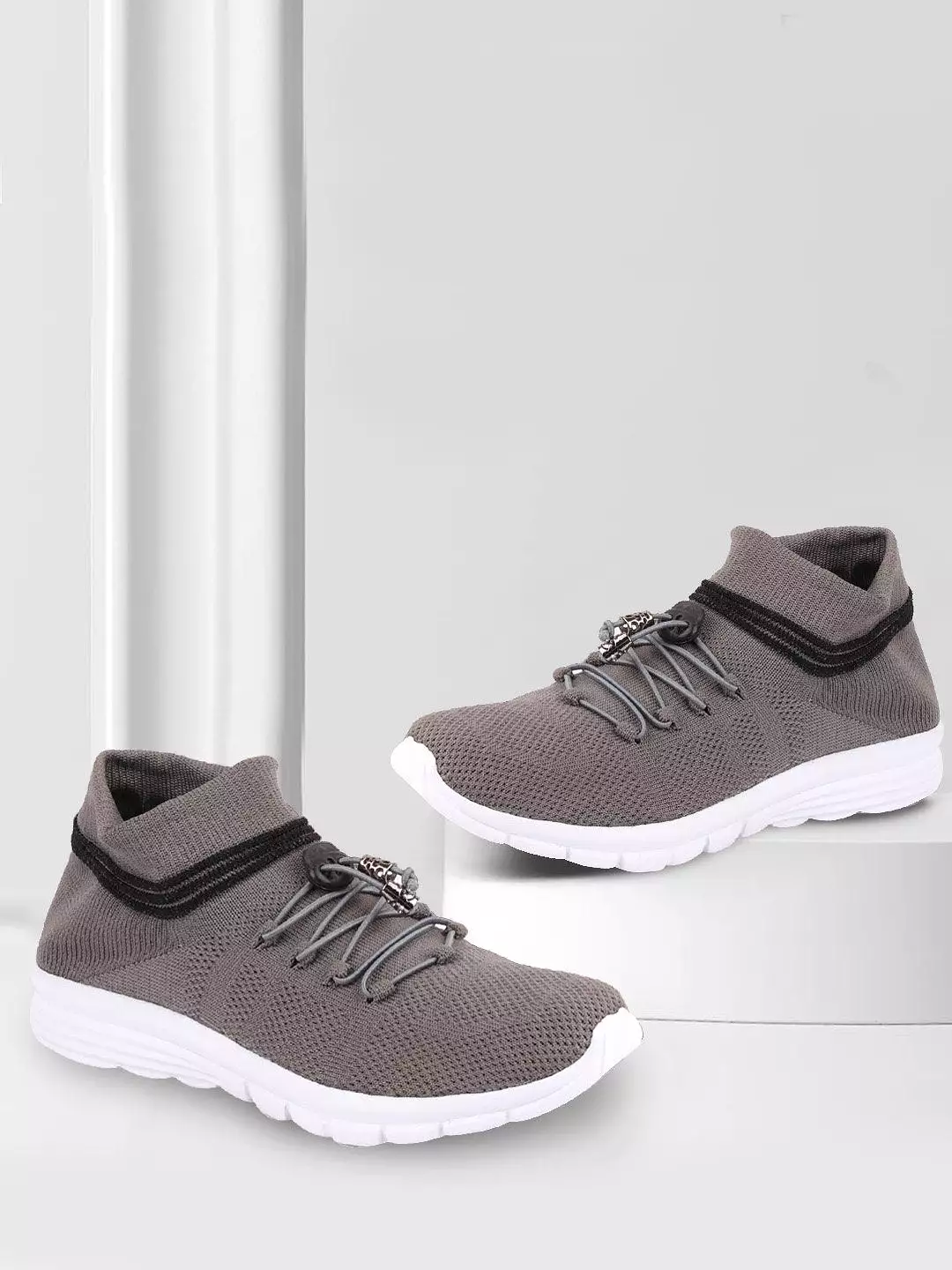 Men Grey Sports Lace-Up Outdoor Running Shoes