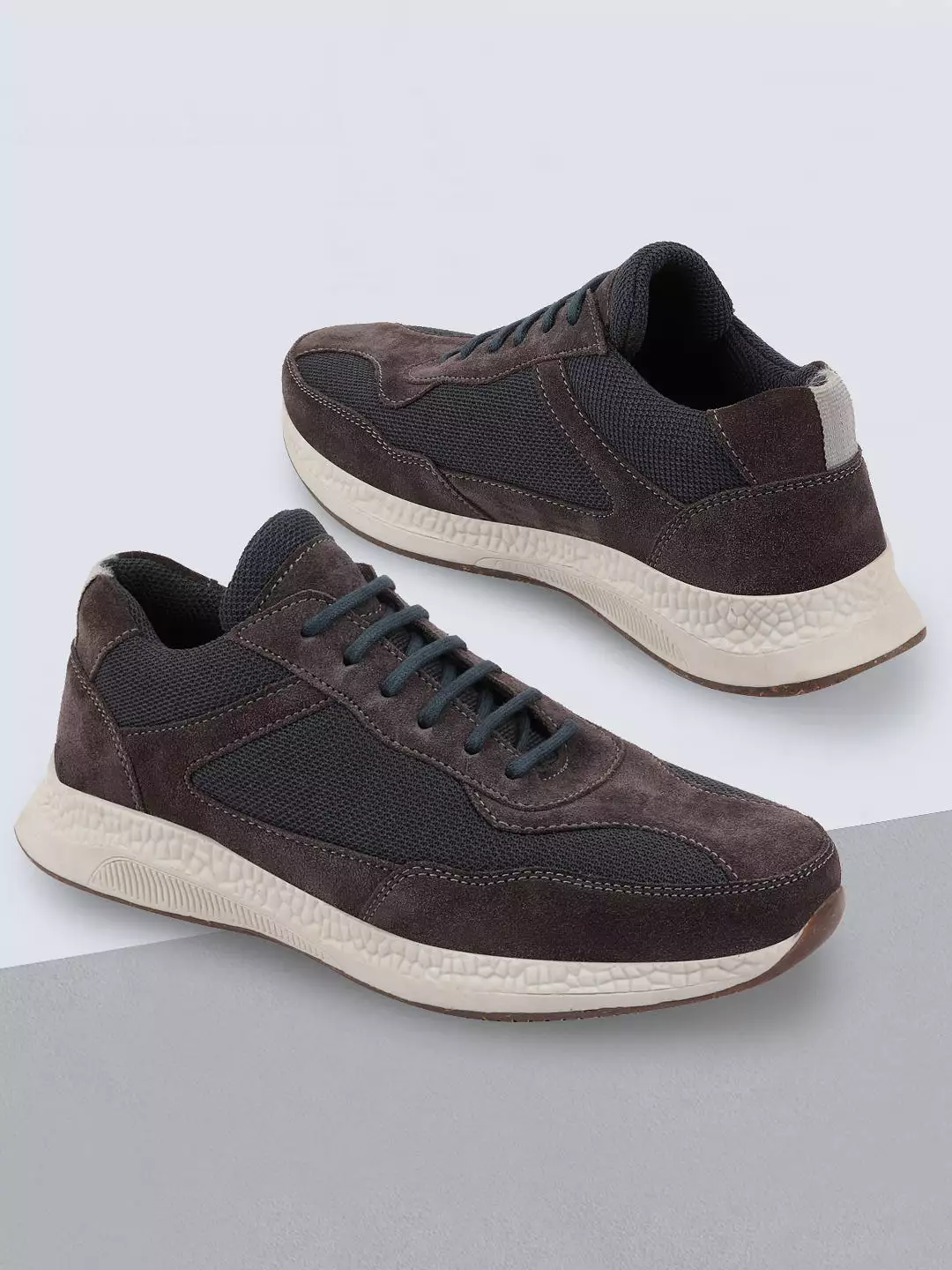 Men Grey Suede Leather Lace Up Casual Sneaker Shoes