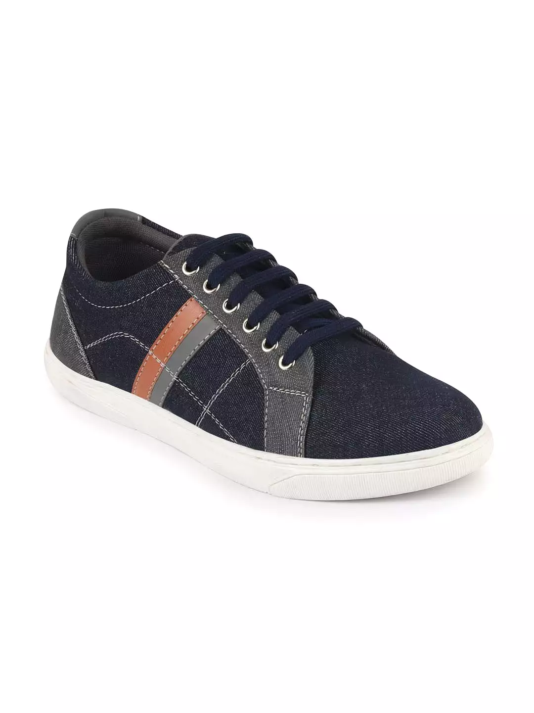 Men Navy Blue Lace Up Trendy Sneakers