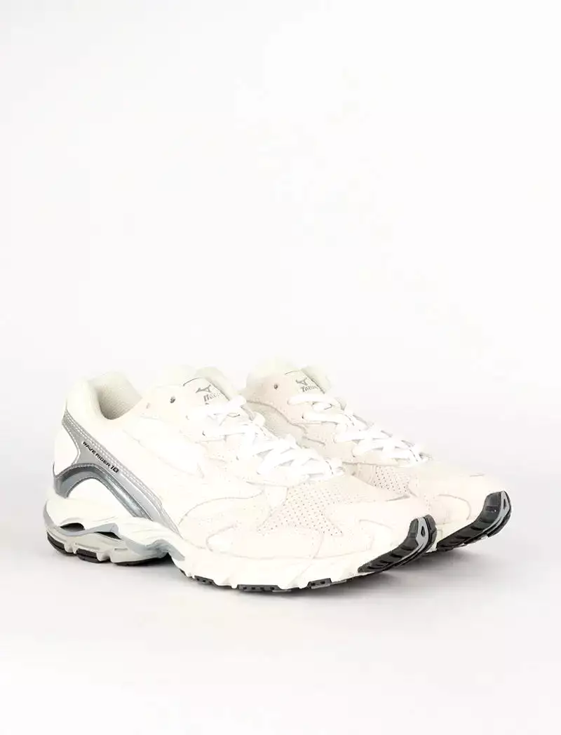 Mizuno Womens Wave Rider 10 Trainers White / VGrey / Tradewinds