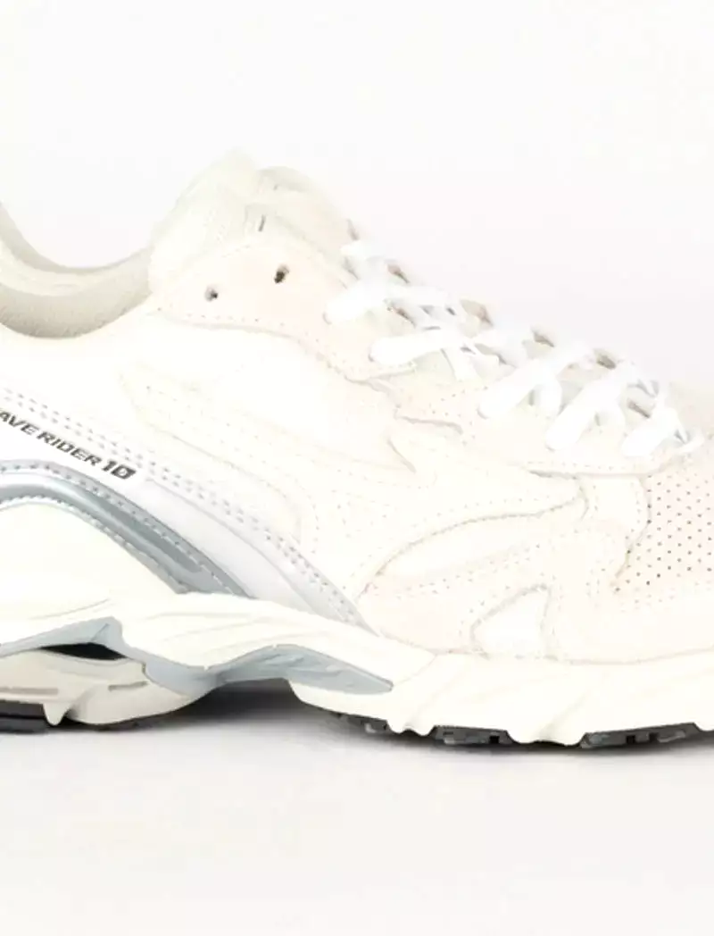 Mizuno Womens Wave Rider 10 Trainers White / VGrey / Tradewinds