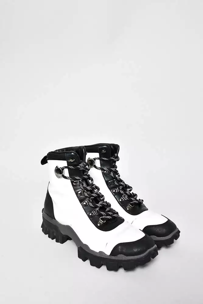 Moncler White Patent/Black Leather Hiking Boots Size 37.5