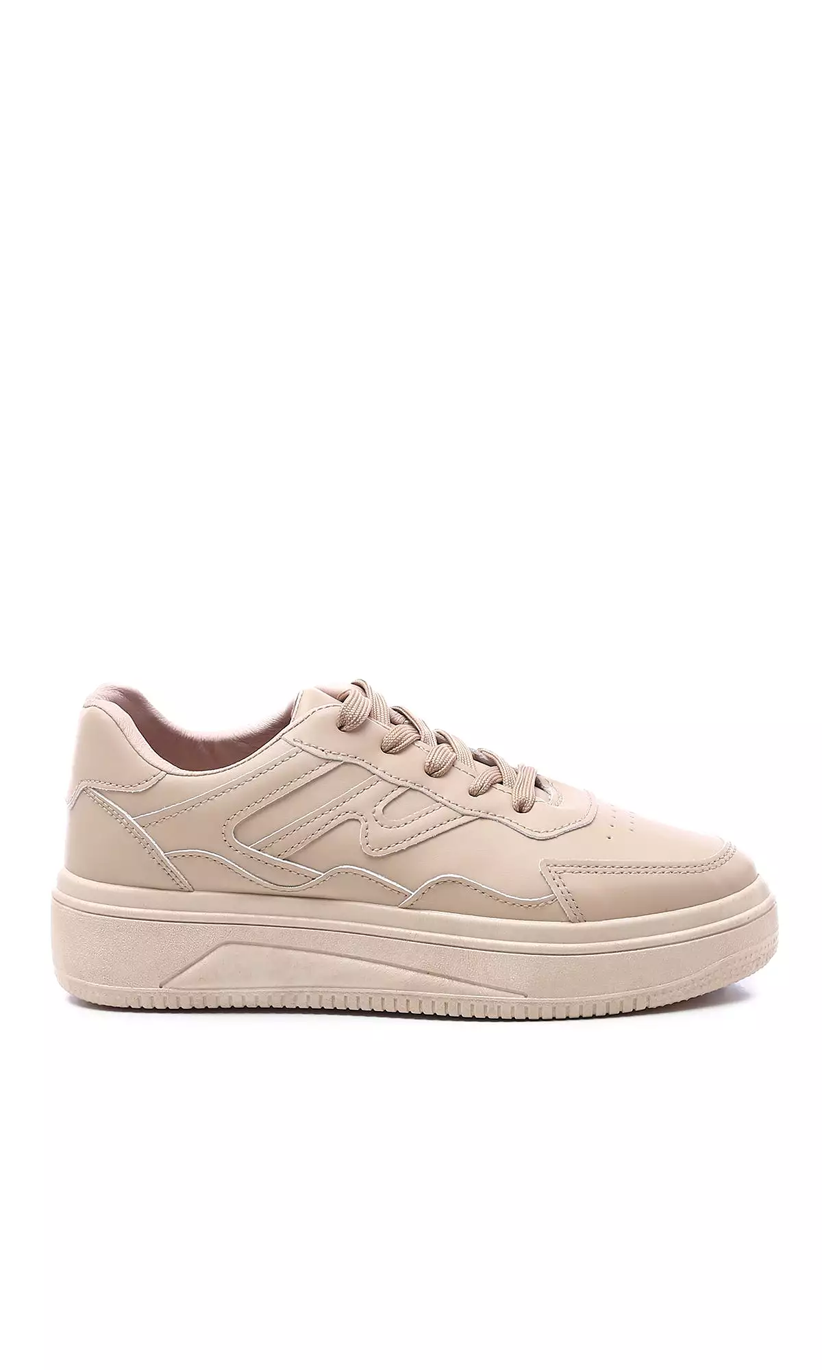 O177892 High-Sole Lace Up Casual Sneakers - Dark Beige