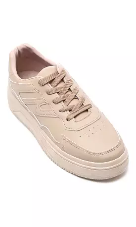 O177892 High-Sole Lace Up Casual Sneakers - Dark Beige