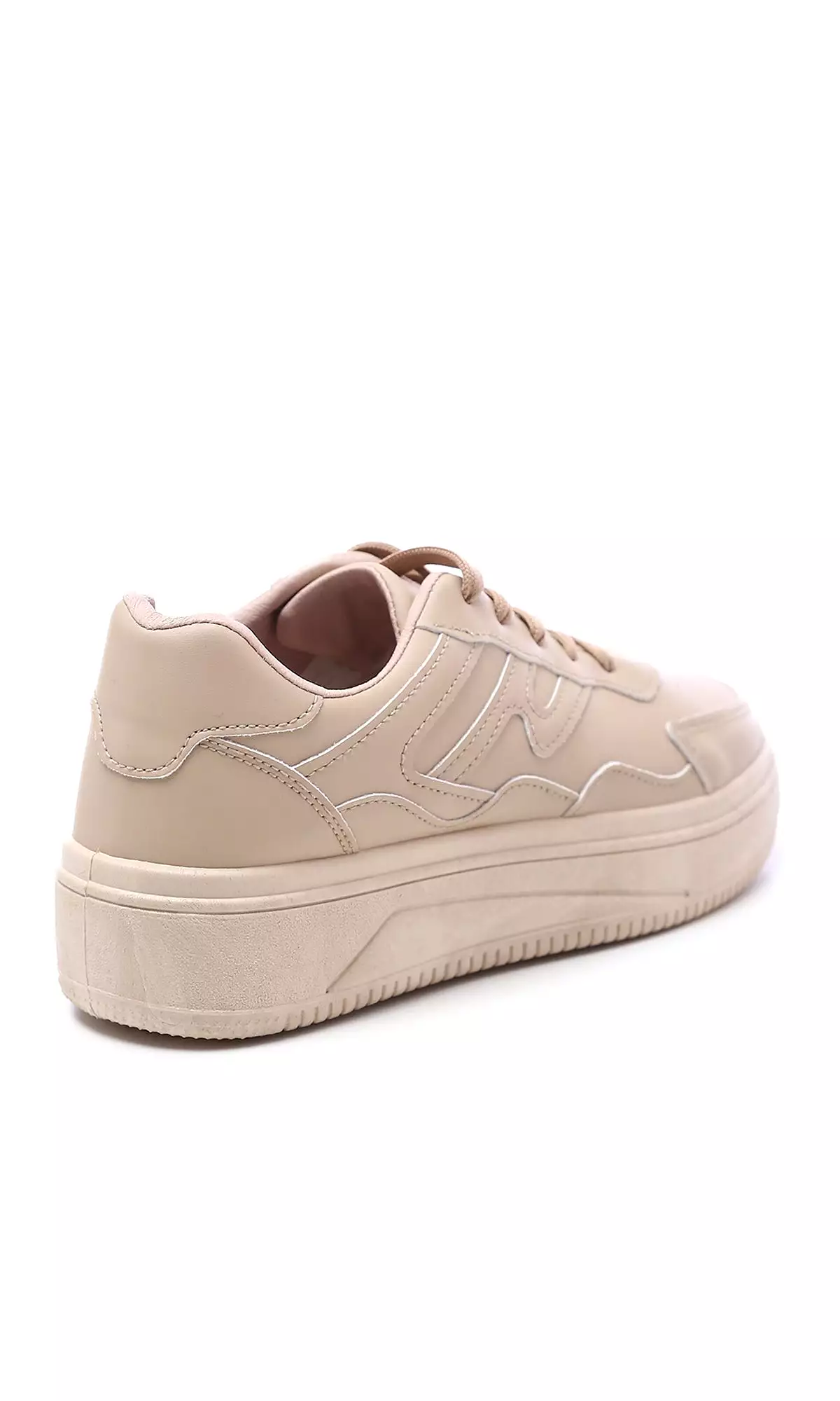 O177892 High-Sole Lace Up Casual Sneakers - Dark Beige