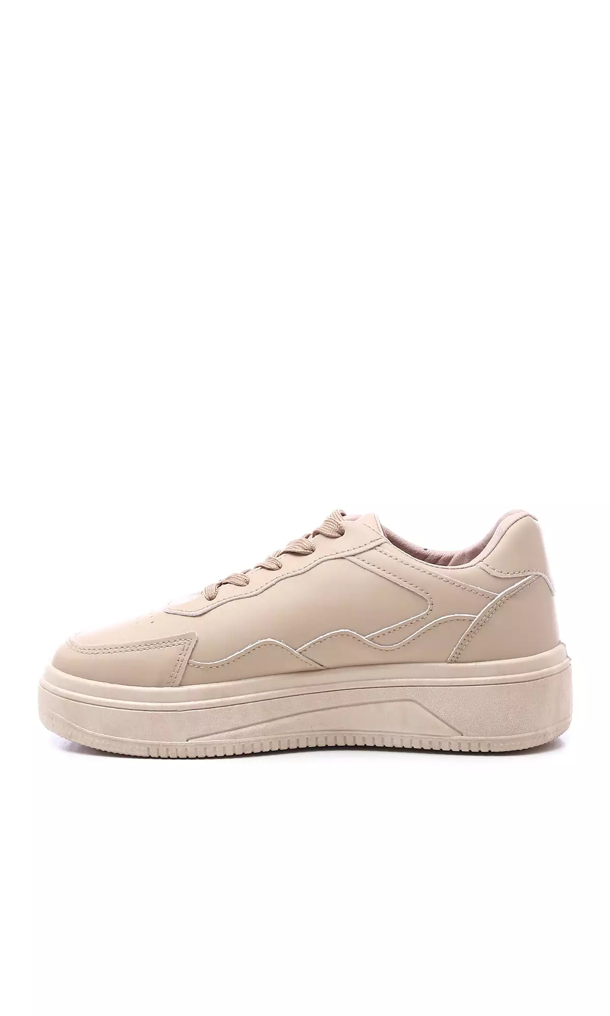 O177892 High-Sole Lace Up Casual Sneakers - Dark Beige