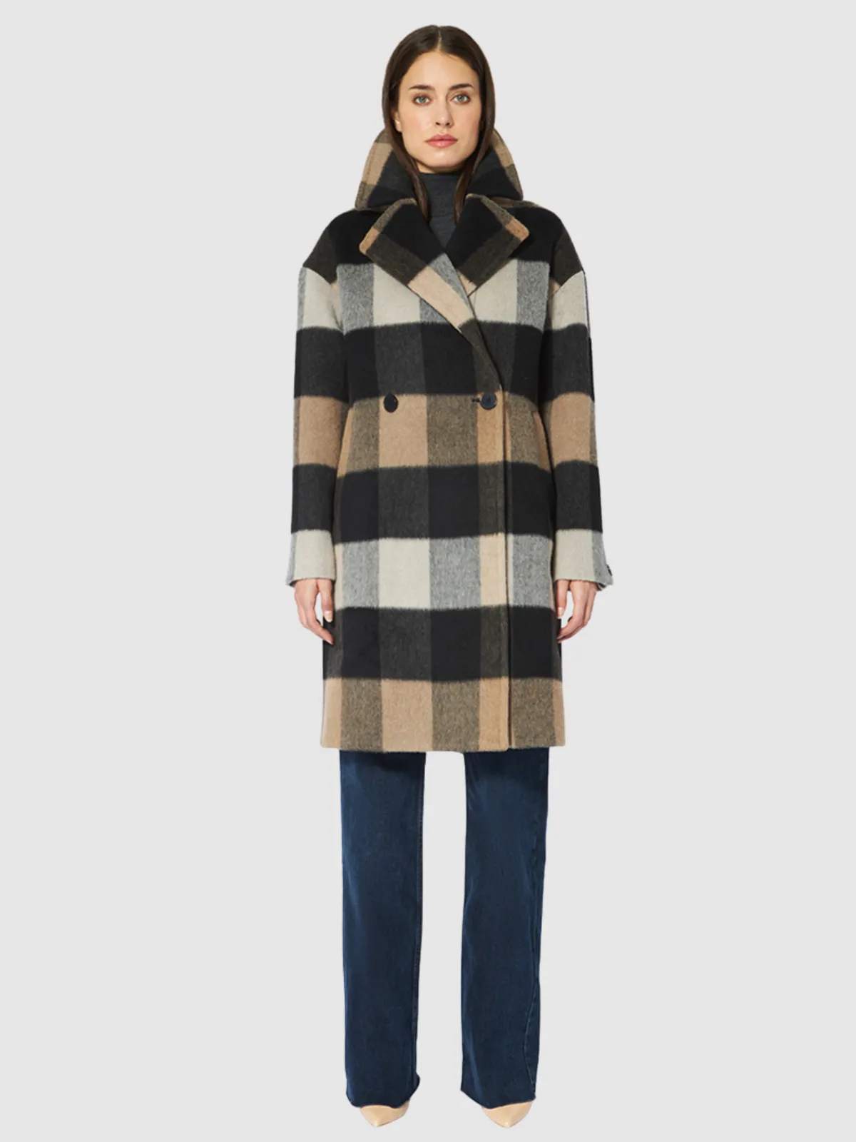 Olivia Coat - Charcoal/Camel Chalk