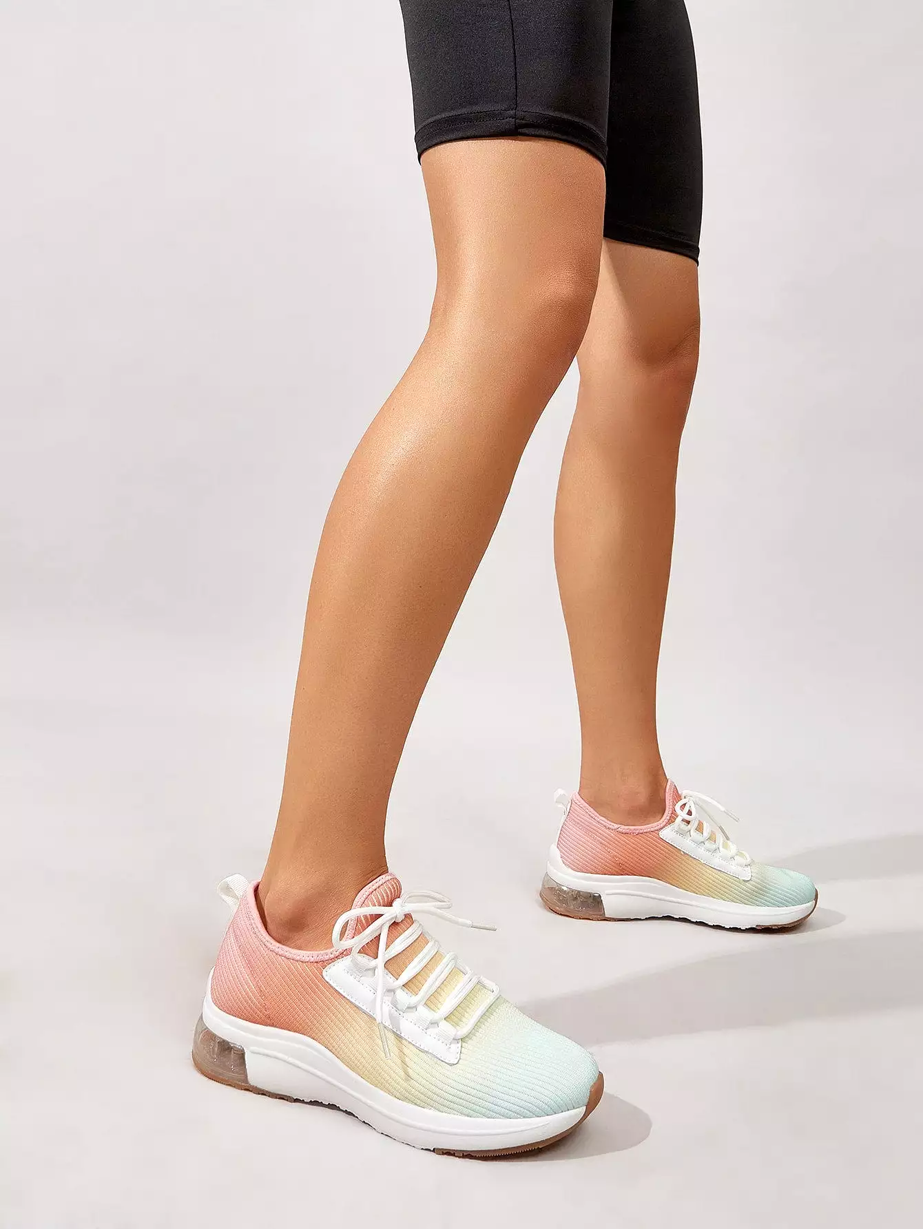 Ombre Lace Up Decor Knit Running Shoes