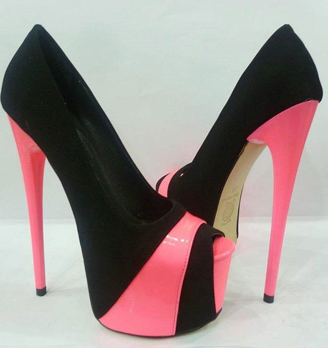 Peep Toe Black and Pink  Pumps