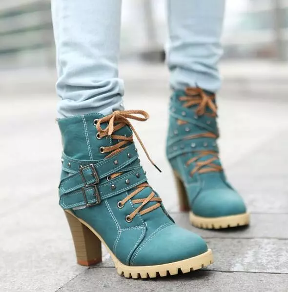 Punk Womens Lace up Buckle Strap Block Heel Shoes Belt Retro Ankle Boots