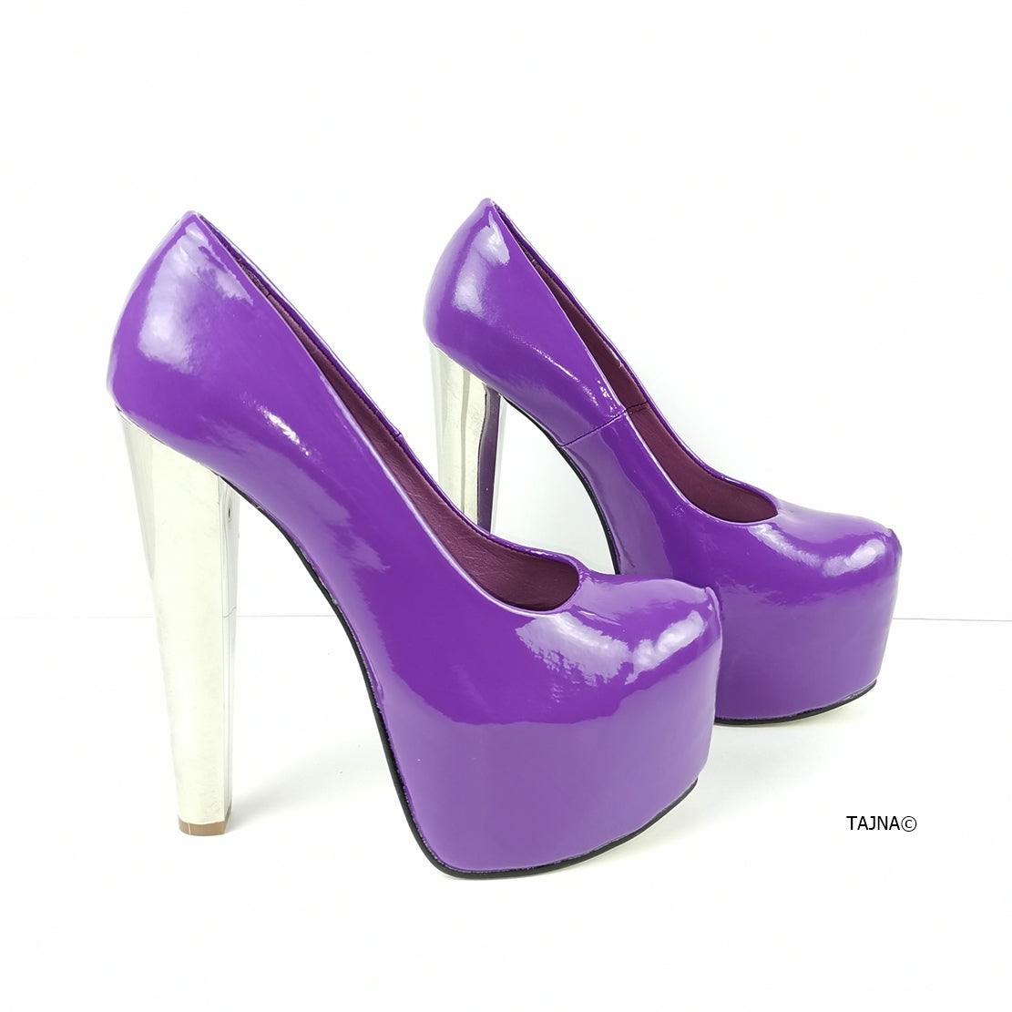 Purple Gloss Metallic Heel Pumps