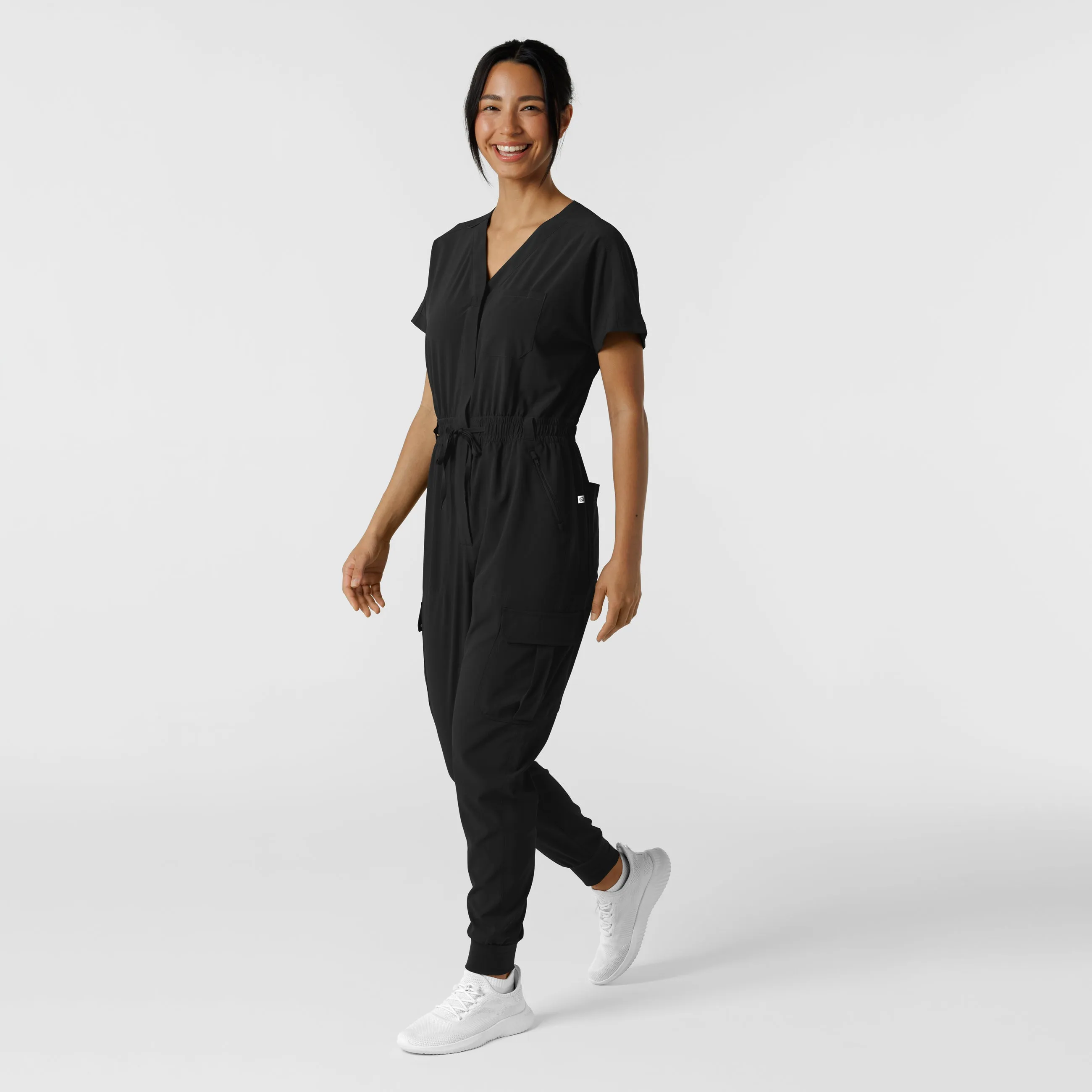 RENEW Women's Cargo Jogger Scrub Jumpsuit - Black