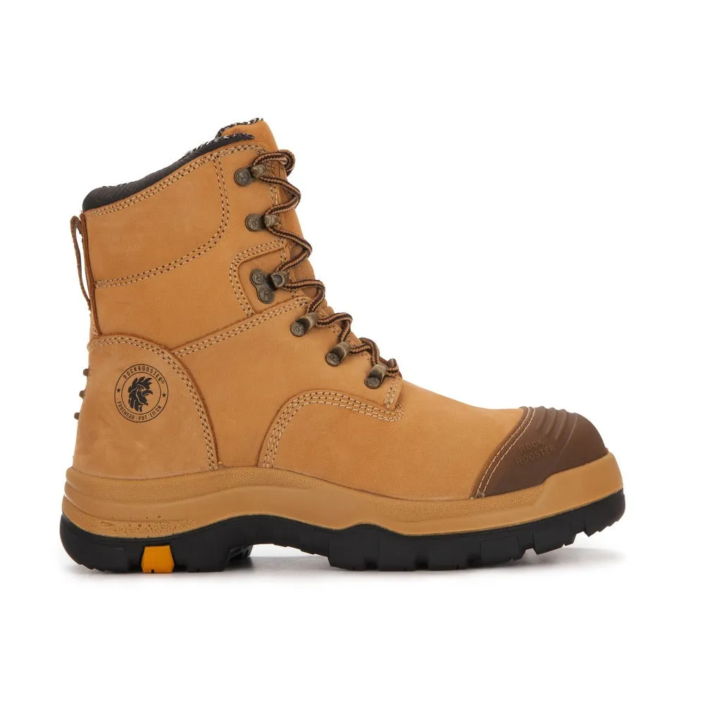 ROCKROOSTER Fort Tan 7 Inch Steel Toe Leather Asphalt Work Boots AK232