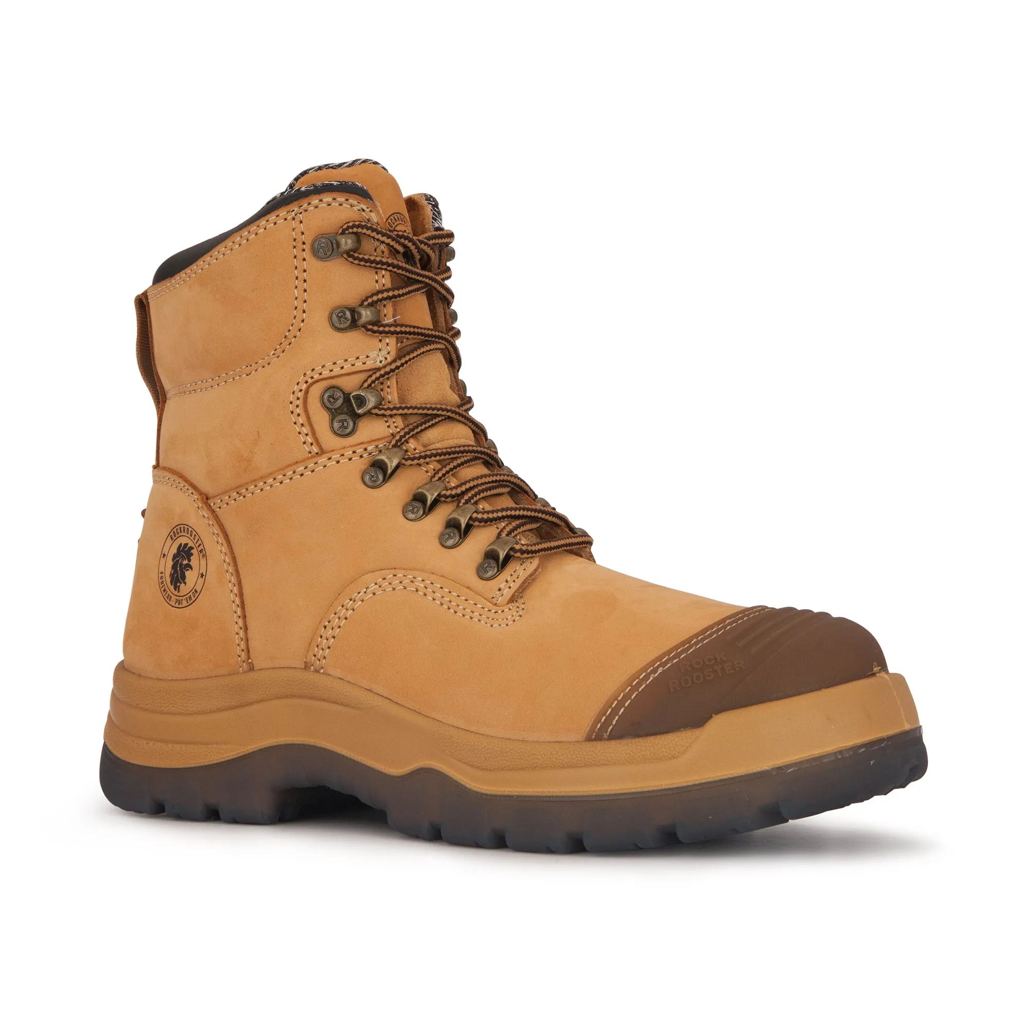 ROCKROOSTER Kimberly Tan 7 inch Zip-sided Steel Toe Leather Work Boots AK232Z