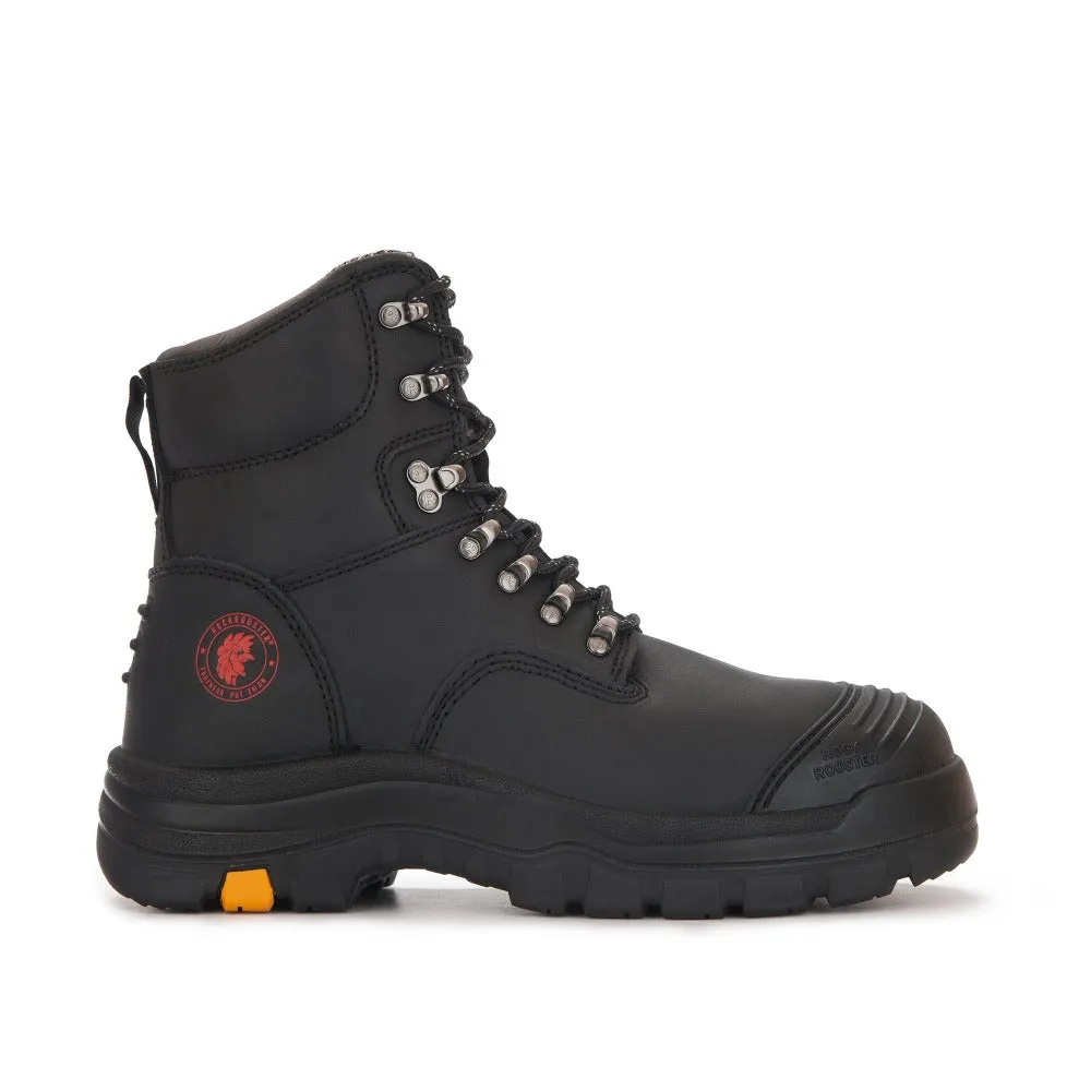 ROCKROOSTER Knox Black 7 Inch Steel Toe Leather Asphalt Work Boots AK245