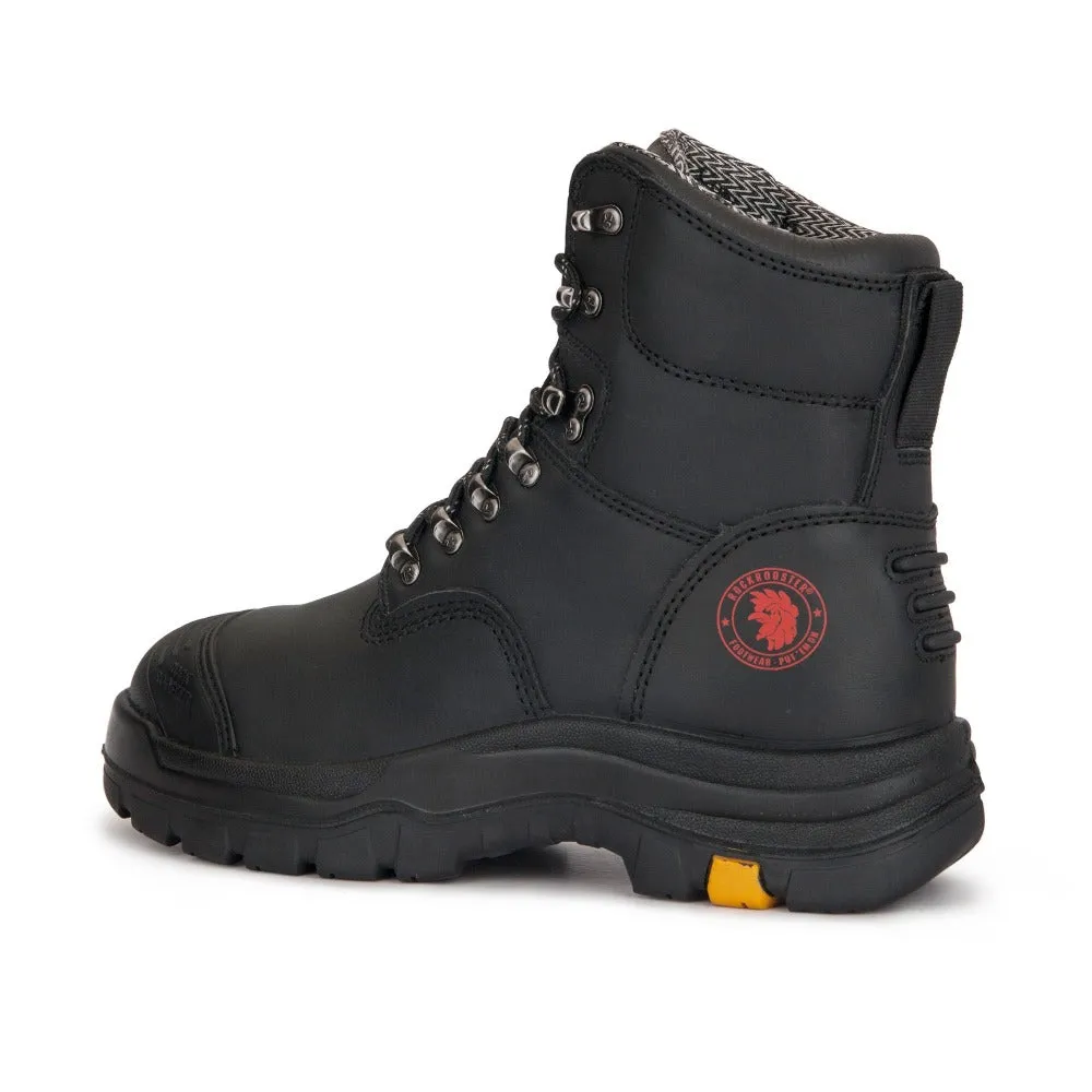 ROCKROOSTER Knox Black 7 Inch Steel Toe Leather Asphalt Work Boots AK245